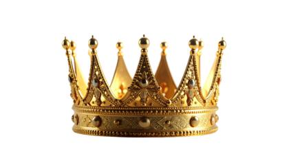 A detailed golden crown on a white background.