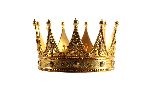 A detailed golden crown on a white background. - Powered by Adobe