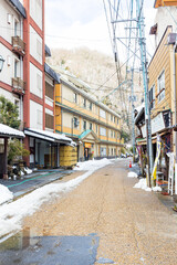 冬化粧した湯原温泉街