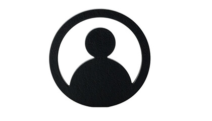 Dark textured icon of a person inside a circle, set against a black background