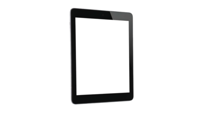 Black Tablet Device with Blank Screen on White Background.