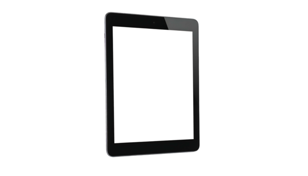 Black Tablet Device with Blank Screen on White Background.