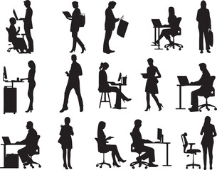 Fototapeta premium Dynamic office workers silhouettes in various poses