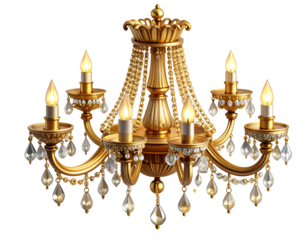Luxurious Gold & Crystal Chandelier with Warm Candle-Style Lights on Black. Elegant, Vintage, Opulent Lighting for High-End Interior Design and Festive Decor.