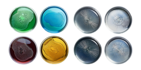 Colorful Bacterial Cultures in Petri Dishes, PNG collection, set bundle, isolate on transparent or white background
