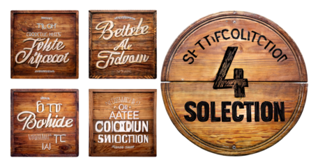 Vintage Wooden Signage Collection with Handcrafted Typography, PNG bundle collection, Isolated on Transparent Background