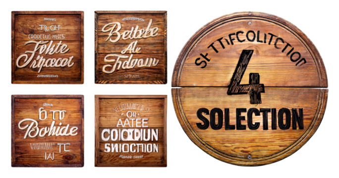 Vintage Wooden Signage Collection with Handcrafted Typography, PNG bundle collection, Isolated on Transparent Background