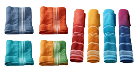 Colorful Towels Stacked Neatly in Various Shades for Home Decor, PNG bundle collection, Isolated on Transparent Background