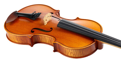 Classic Wooden Violin with Bow on White Background.