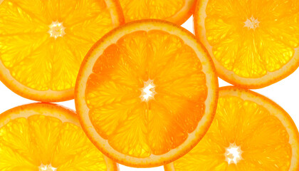 Close up of fresh orange slices arranged in a pattern.