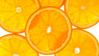 Close up of fresh orange slices arranged in a pattern.