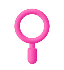 Pink magnifier, magnifying glass with handle. Discovery, research, search, analysis and investigation concept. 3d vector icon. Cartoon minimal style.
