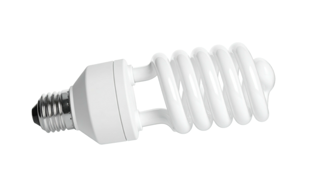 A bright white spiral lightbulb, set against a stark black background, is captured