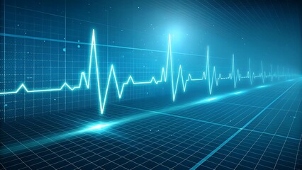 Heartbeat line on a digital screen in blue color