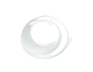 White ring-shaped object on black background, featuring light reflections and shadows