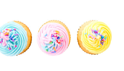 Colorful Cupcakes with Sprinkles on White Background.