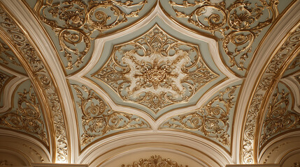 Fototapeta premium Ornate ceiling with gold detailing featuring intricate patterns and arched architectural elements