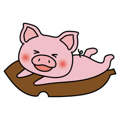 大きな落ち葉に乗るぶた