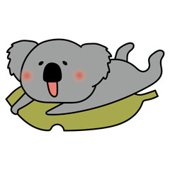 大きな落ち葉に乗るコアラ