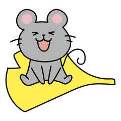 大きな落ち葉に乗るネズミ