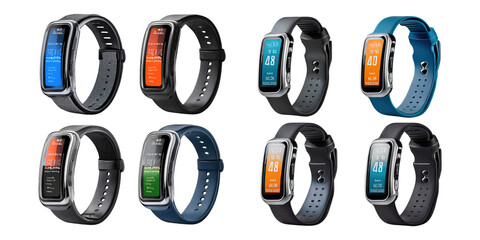 Collection of Smart Fitness Bands on Transparent Background