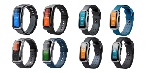 Collection of Smart Fitness Bands on Transparent Background