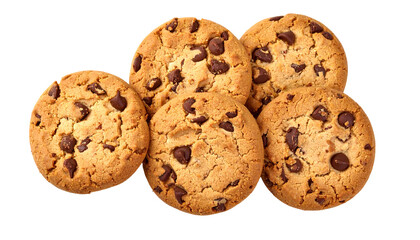 Delicious Chocolate Chip Cookies Isolated on White Background.