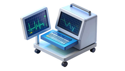 Modern 3D Medical Patient Monitor with Vital Signs Display & Keyboard on Mobile Cart | Healthcare Technology, ECG & Health Data Concept