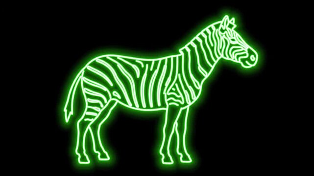 Neon Zebra Illustration - A neon green outline of a zebra is featured against a solid black background. The zebra is shown in profile and glowing in the vibrant green.