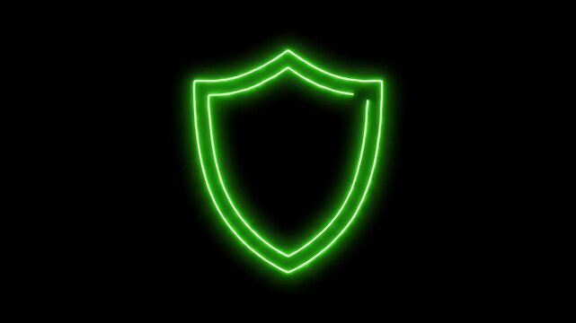 Neon Green Shield on Black Background - A bright neon green shield is centered on a black background, highlighting a symbol of protection.
