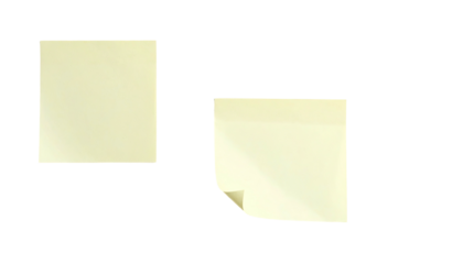 Two adjacent, off-white square sticky notes isolated on a black background