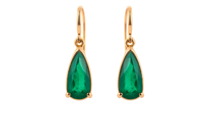 Elegant teardrop emerald dangle earrings in gold.
