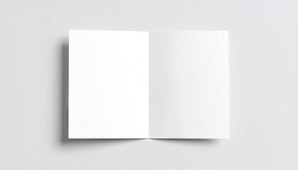 Naklejka premium Open blank white brochure mockup spread, offering a crisp, clean presentation on a soft gray surface.
