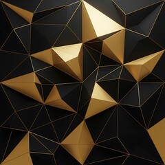 Geometric Gold and Black Abstract Background with Triangular Facets.
