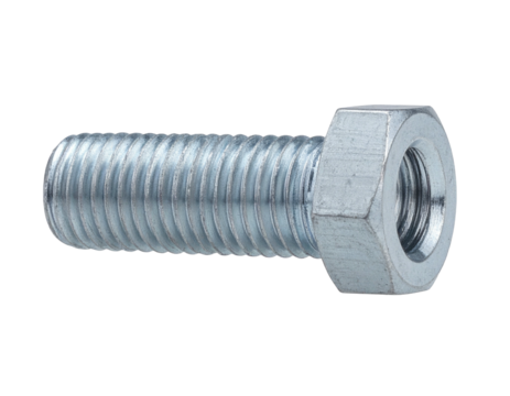 Close-up of a metallic bolt featuring helical threads and a hexagonal head