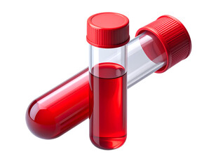 Red Liquid Samples in Test Tubes with Caps on Black. Medical Lab Research, Blood Test, Chemical Analysis, Scientific Healthcare Concept.