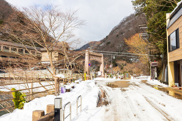冬化粧した湯原温泉街
