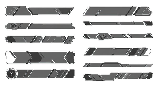 Modern digital graphic overlays and lower thirds templates with futuristic geometric shapes and clean lines perfect for broadcast news, tech presentations, or gaming streams - Powered by Adobe