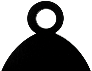Silhouetted shape with a circular handle on top, against a stark black backdrop