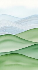 Serene Green Hills - A Minimalist Landscape of Rolling Fields.