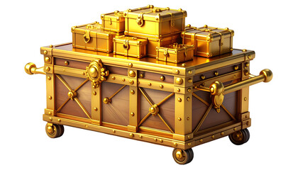 Luxury Golden Treasure Chest on Wheels with Stacked Gold Boxes - Wealth & Success Concept
