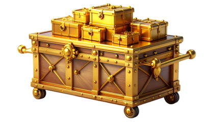 Luxury Golden Treasure Chest on Wheels with Stacked Gold Boxes - Wealth & Success Concept