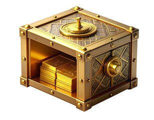 Luxurious Open Golden Safe Box with Stacked Gold Bullion - Symbol of Wealth, Investment, & Financial Security