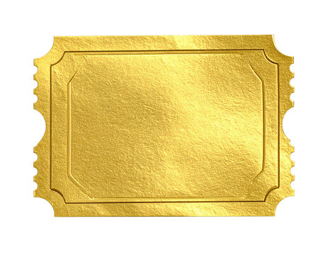 A textured gold rectangle with decorative edges, resembling a vintage event ticket