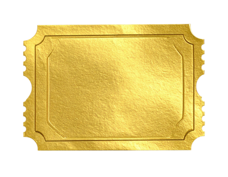 A textured gold rectangle with decorative edges, resembling a vintage event ticket