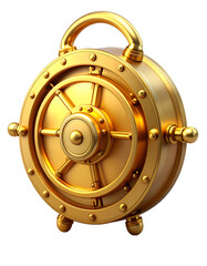 Golden Vault Door 3D Render: Ultimate Security, Wealth & Protection Concept on Black Background