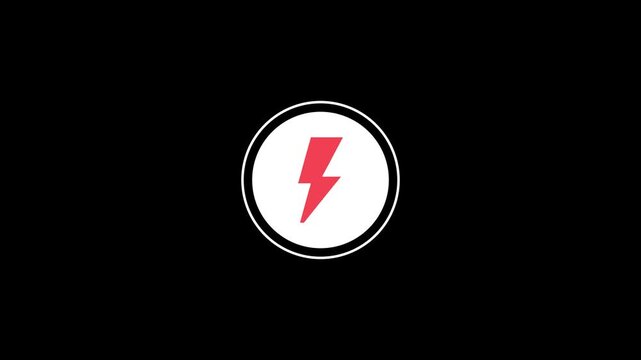 White Circle With Red Lightning Bolt Icon On Black Background electricity energy