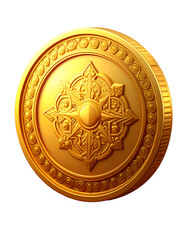 Luxury Golden Coin with Ornate Star Design Isolated on Black. Premium 3D Render for Wealth, Success, and Achievement Concepts.