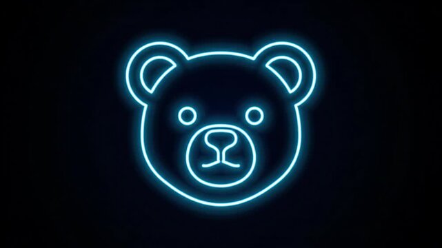 Neon Bear Outline on Black Background - A stylized neon bear head outline glows against a dark black background.