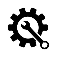 Gear with wrench, service concept image, mechanical configuration and development icon